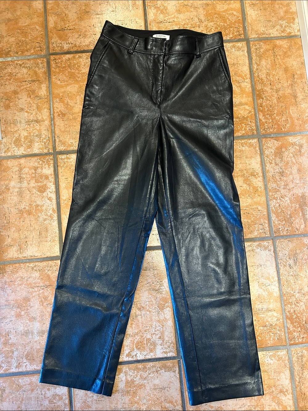 Babaton Black Faux Leather Straight-Leg Pants